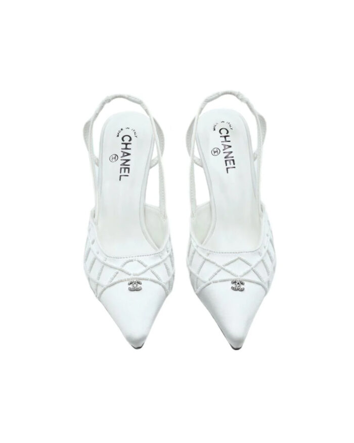 Chanel French flared pearl silk stilettos1
