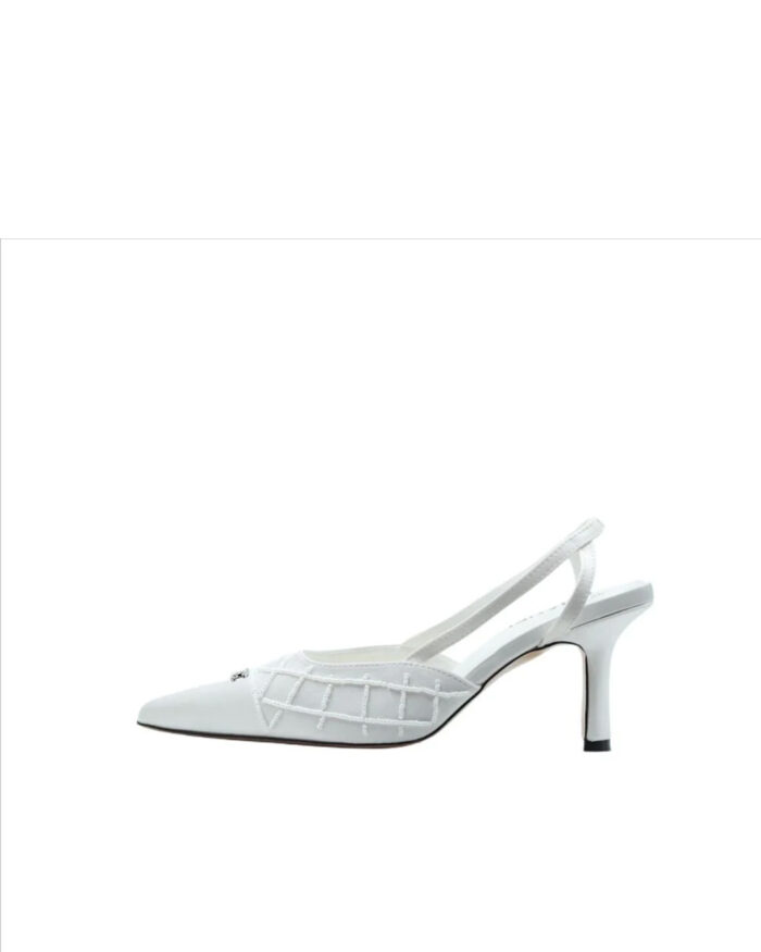 Chanel French flared pearl silk stilettos2