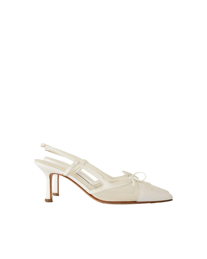 Chanel White Logo Slingback Heels