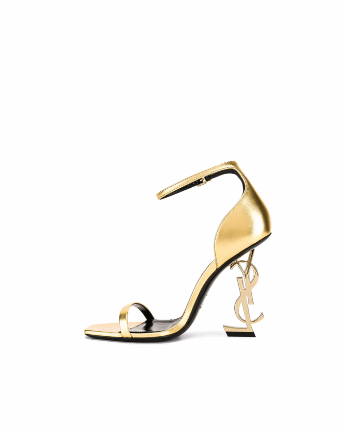 Saint Laurent Logo Ankle Strap Heel in Gold3