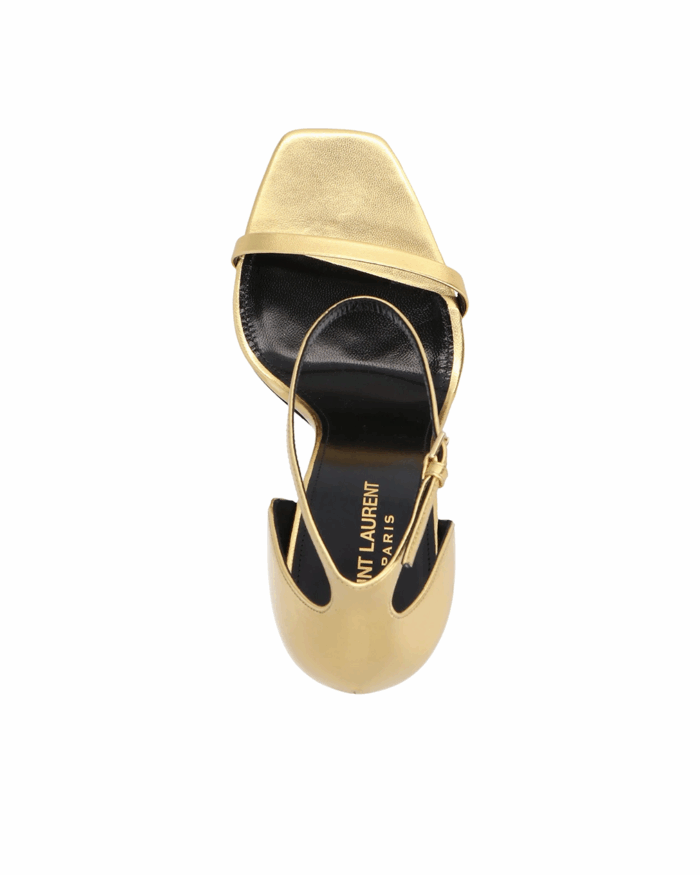 Saint Laurent Logo Ankle Strap Heel in Gold4