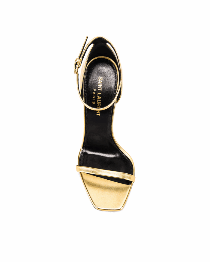 Saint Laurent Logo Ankle Strap Heel in Gold5